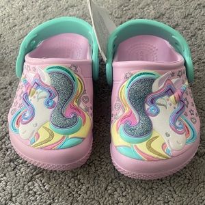 Crocs Clogs. Children size US 5c. 3D Unicorn design with glitter